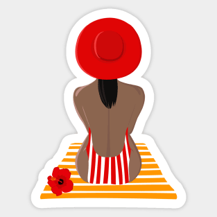 Brunette in Red Hat Sticker